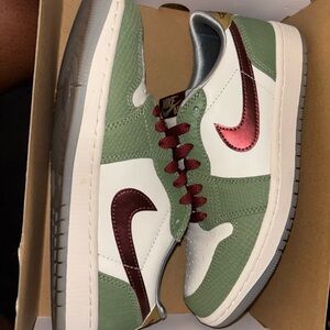 Nike Men’s Low-Top Sneakers - Green / White with Metallic Red Swoosh, worn 2x.